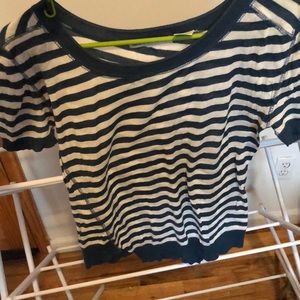 NEW striped white/navy cashmere asymmetrical top